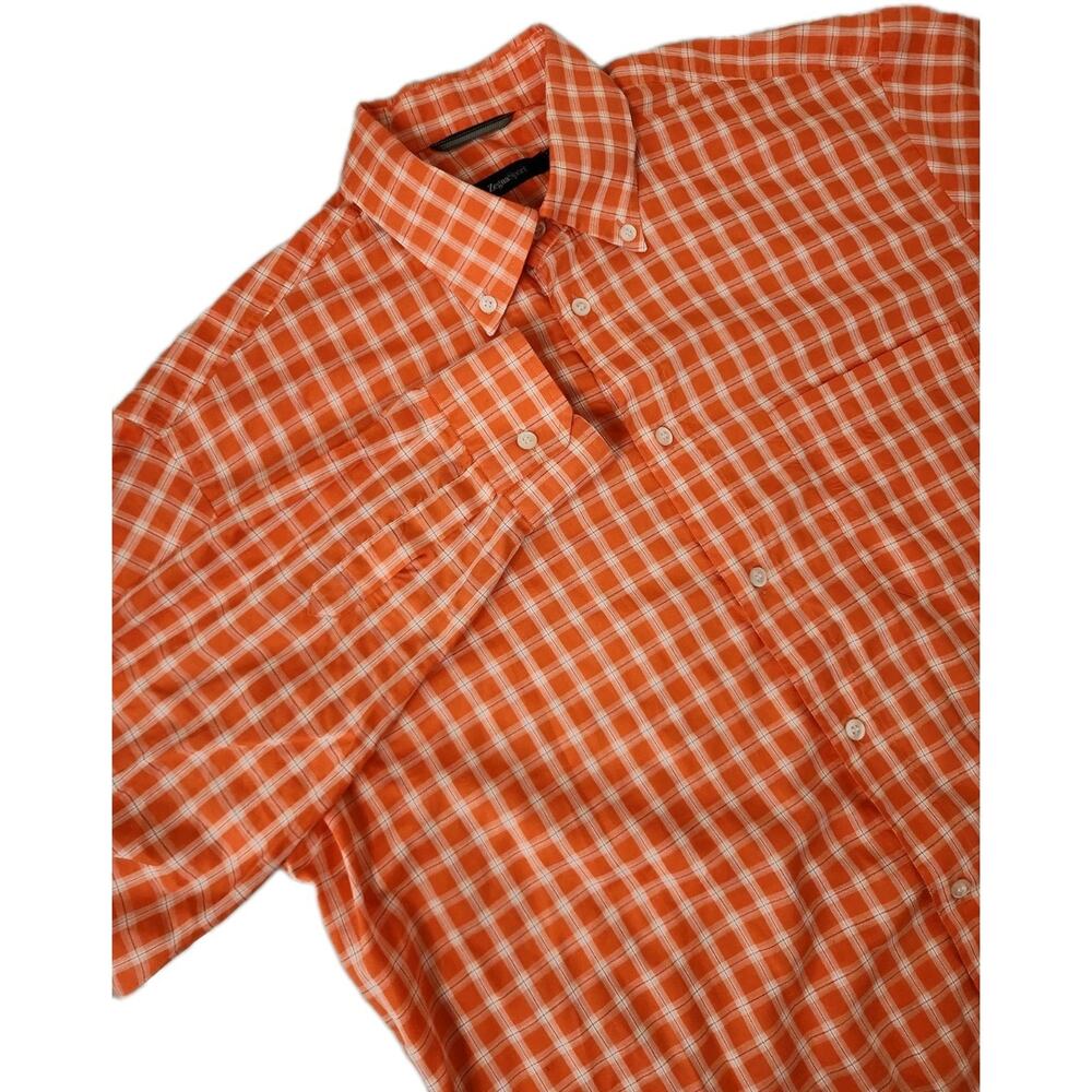 Ermenegildo Zegna Sport Mens Button Down Shirt Orange Plaid Check Size XL - Picture 2 of 5